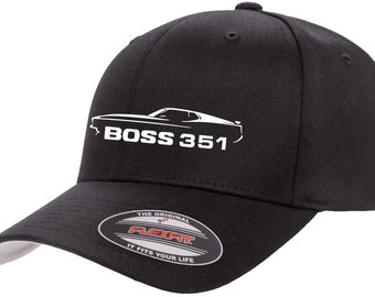 1971 Ford Boss 351 Mustang Outline Design Flexfit 6277 Gorra de béisbol