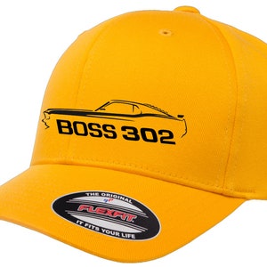 1969 Ford Boss 302 Mustang Outline Design Flexfit 6277 Baseball Hat Cap