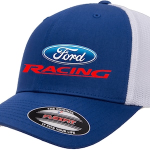 Ford Racing Classic Logo Design Flexfit 6511 Trucker Baseball Hat Cap