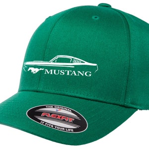 1965-1966 Ford Mustang Convertible Outline Flexfit Baseball Cap - Embroidered Design, Mid Profile Fitted Hat