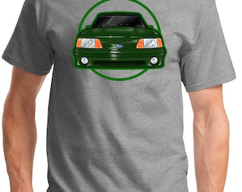 1987-93 Ford Mustang GT 5.0 Fox Body T-Shirt - Navy, Large, Front Print Design