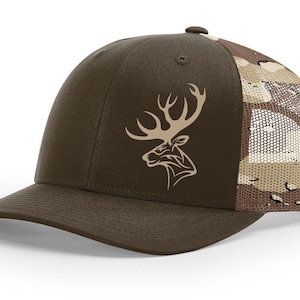 Deer Buck Antlers Hunting Sporting Collection Embroidered Richardson 112 Snapback Trucker Baseball Hat Cap