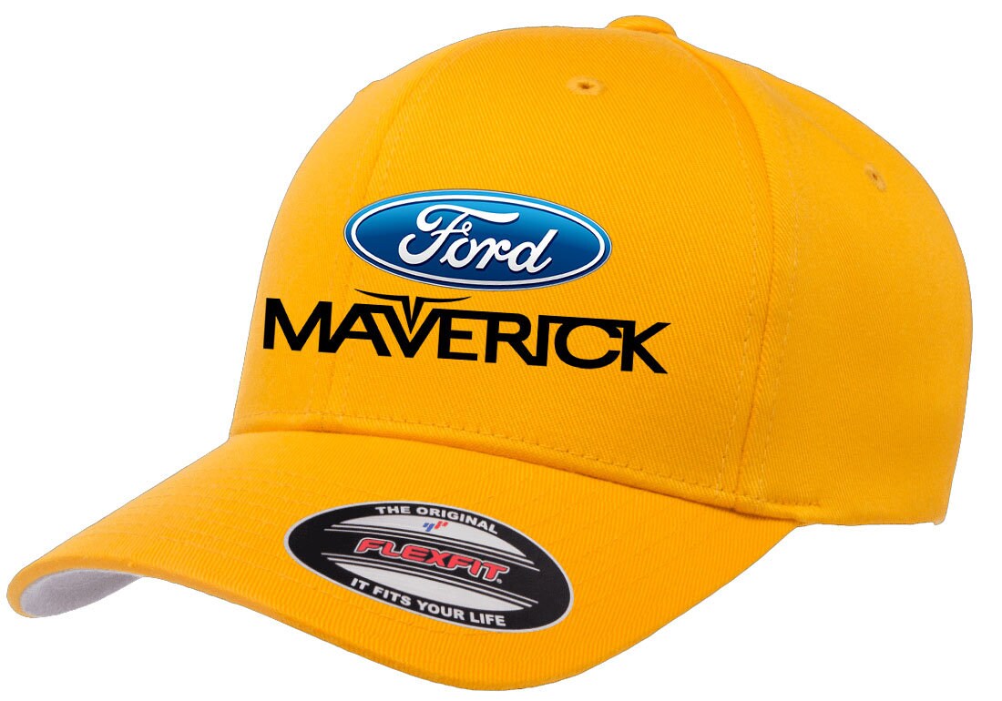 Ford Maverick Classic Logo Flexfit 6277 Fitted Baseball Hat - Black, Large-X-Large