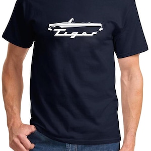 May include: Navy blue t-shirt featuring a white graphic of a convertible car with the word "Tiger" in a stylized font. The shirt is a classic crew neck style.