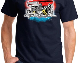1964 Ford Galaxie Convertible Classic Cartoon Muscle Car Full Color Design Tshirt