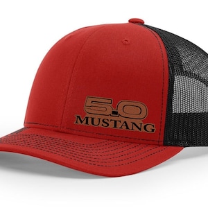 Ford 5.0 Mustang Logo Laser Engraved Leather Patch Richardson 112 Snapback Trucker Baseball Hat Cap