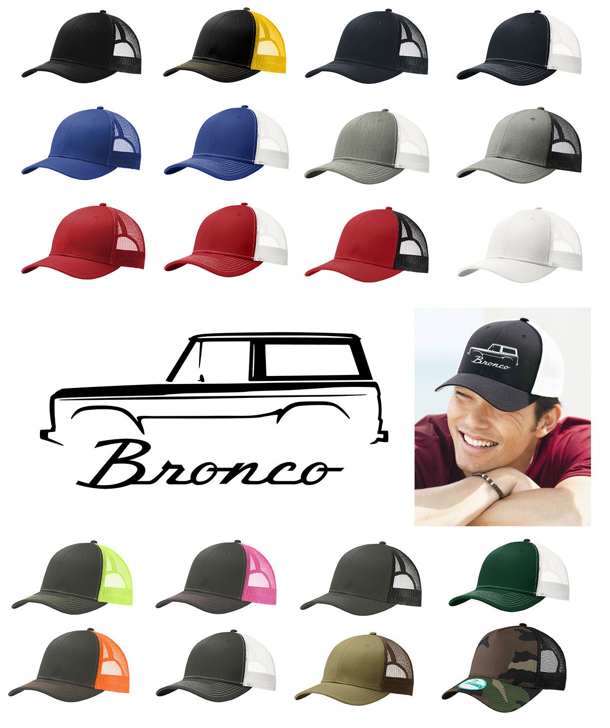 Cappello Ford Bronco Nuovo 2021 - Marrone, Emblema Ricamato, Regolabile, Checkered Flag Sports
