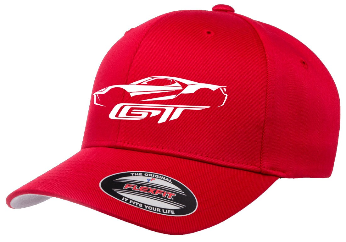 Ford Mustang Running Horse Logo Baseball Cap - Flexfit 6277 Fitted Hat, Maroon, Sizes 6 3/4-7 1/8