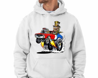 1968 1969 AMC AMX Red/White/Blue Monster Car Design Hoodie Sweatshirt
