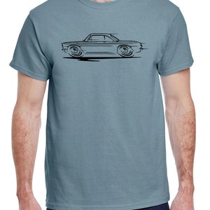 1960-64 Corvair Hardtop Redline Design Tshirt Stone Blue