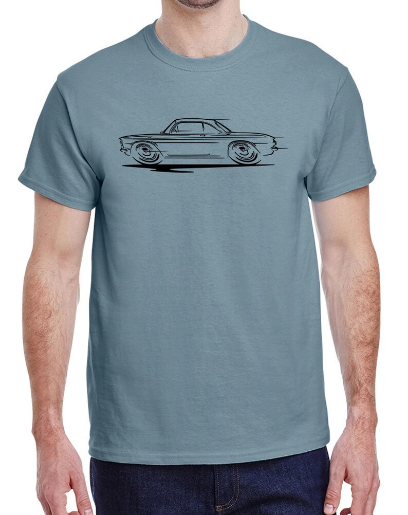 1960-64 Corvair Hardtop Redline Design Tshirt Stone Blue