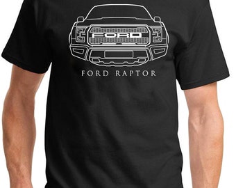 May include: A black t-shirt with a white outline of a Ford Raptor truck and the text "FORD RAPTOR" underneath.