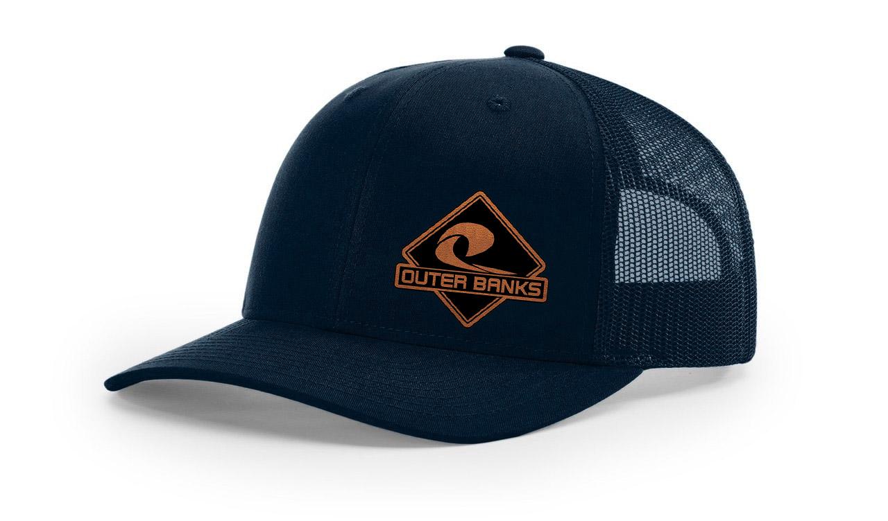 Outer Banks OBX Leather Patch Sage Topo Camo Coastal Snapback Trucker Hat Luxury Outer Banks Trucker Hat | Black OBX X Snapback - Haka Hat main image 4