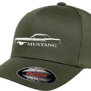 1965 1966 Ford Mustang Coupe Outline Design Flexfit 6277 Baseball Hat Cap