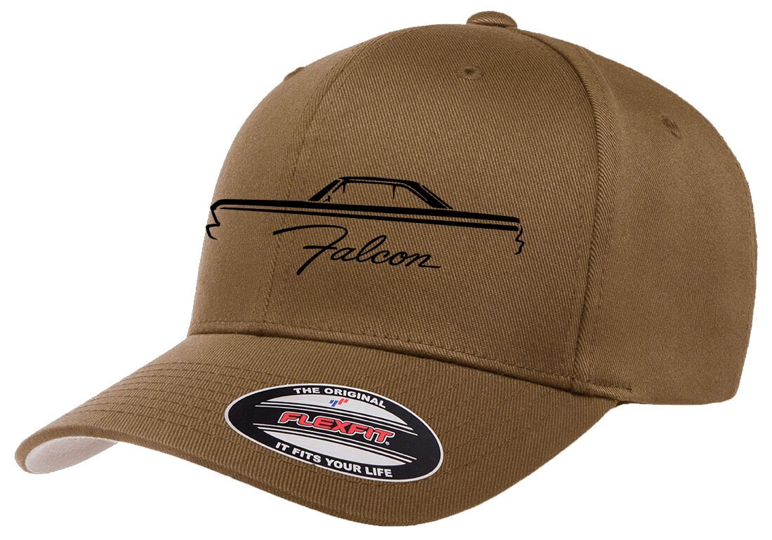 Ford Falcon Outline Design Flexfit Baseball Cap - Black Fitted Hat For Ford Enthusiasts