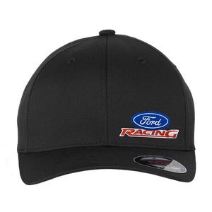May include: Black baseball cap with the Ford Racing logo embroidered on the front. The logo features the Ford oval in blue with the word "Ford" inside and the word "RACING" below in red.