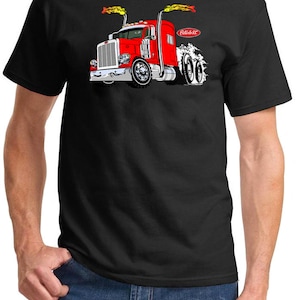 Peterbilt 389 Semi Truck Classic Cartoon Muscle Car Full Color Design Tshirt