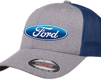 Ford Oval Script Logo Classic Design Flexfit 6511 Trucker Baseball Hat Cap