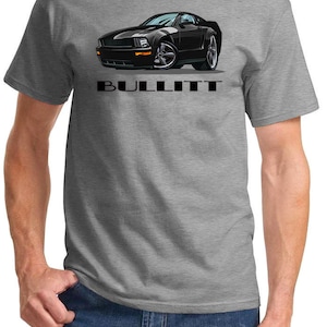 2008 2009 Bullitt Ford Mustang Black Car Retro Full Color Design Tshirt