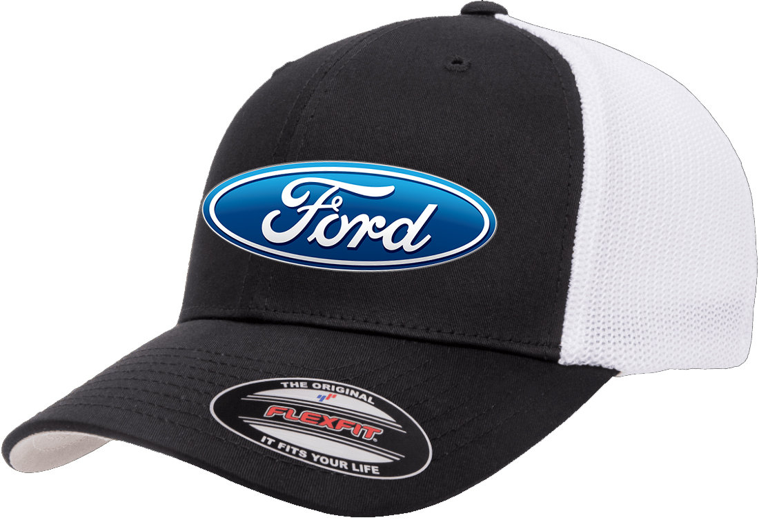 Ford Script Oval Logo Classic Design Flexfit 6511 Trucker Baseball Hat ...