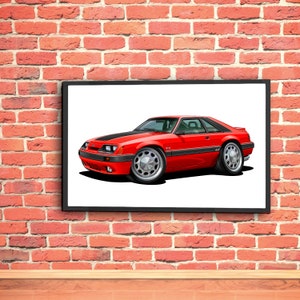 1985 1986 Ford Mustang GT 5.0 Hatchback Wall Art Poster