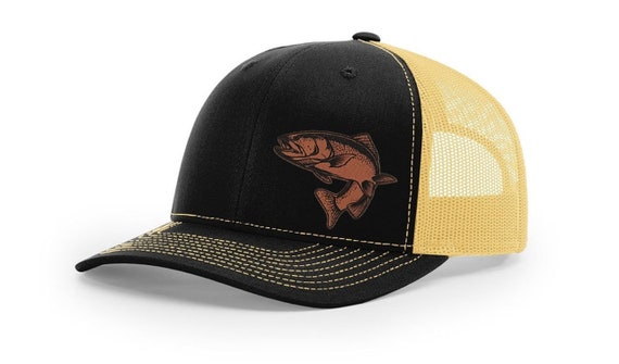 Trout Fishing Hat Laser Engraved Leather Patch Richardson 112 Snapback Trucker Baseball Cap