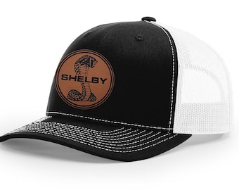 Shelby Cobra Snake Logo Trucker Hat, Laser Engraved Leather Patch