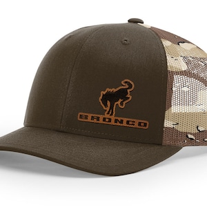 Ford Bronco 4x4 Side Logo Laser Engraved Leather Patch Richardson 112 Snapback Trucker Baseball Hat Cap