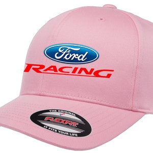 May include: Pink baseball cap with a blue Ford logo and red "Racing" text.
