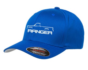 Ford Ranger 1983-88 Pickup Truck Outline Baseball Cap - Flexfit Fitted Hat, Maroon, S/M
