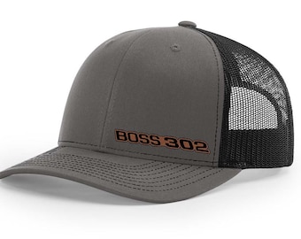 Ford Boss 302 Mustang Trucker Hat, Laser Engraved Leather Patch