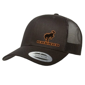 Ford Bronco 4x4 Side Logo Laser Engraved Leather Patch Yupoong 6606 Snapback Trucker Baseball Hat Cap