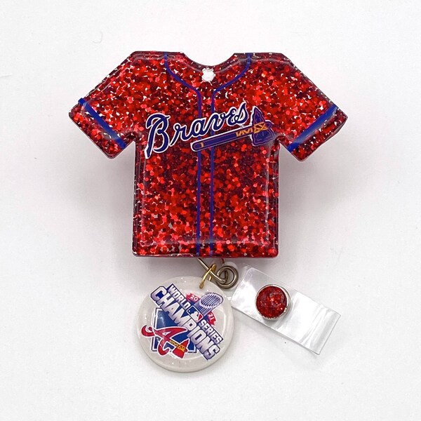 Atlanta Braves Jersey Keychain with Pom Pom or Badge Reel