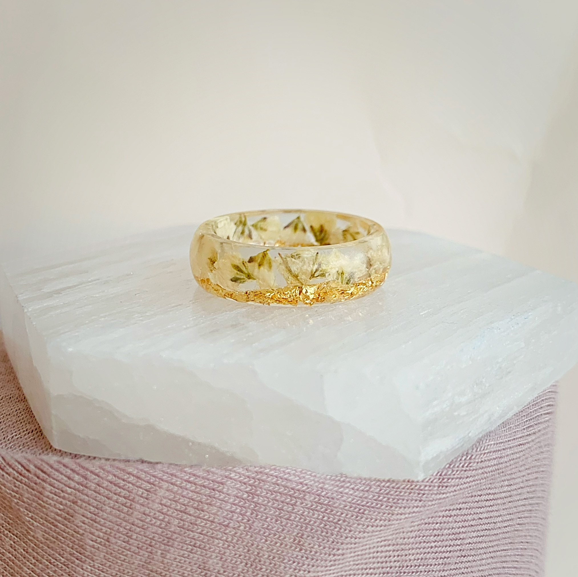 White Babys Breath Flower Ring Pressed Flower Ring Flower Etsy