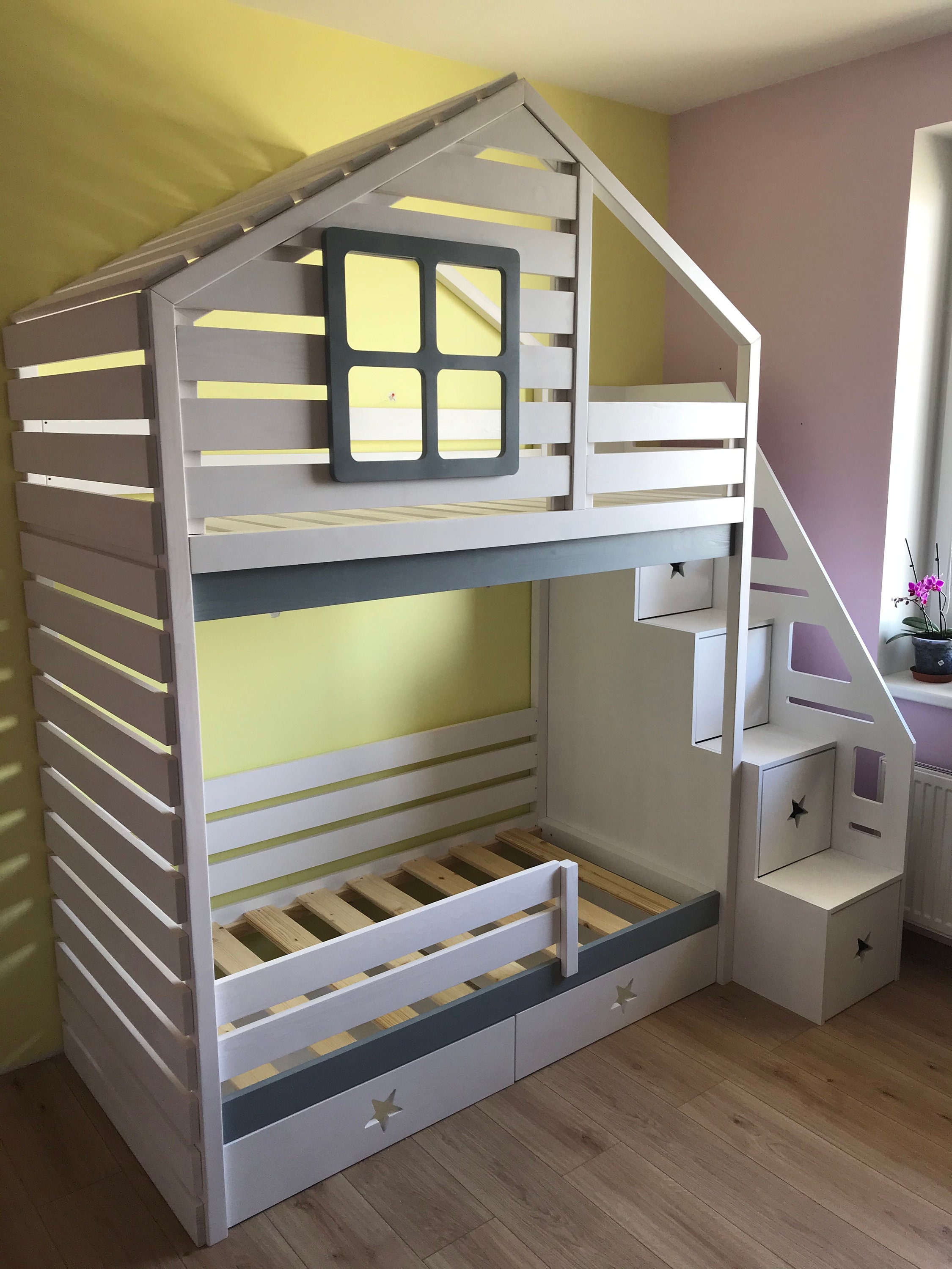 PAINTED with ECO paint bunk bed with trundle Montessori floor Etsy
