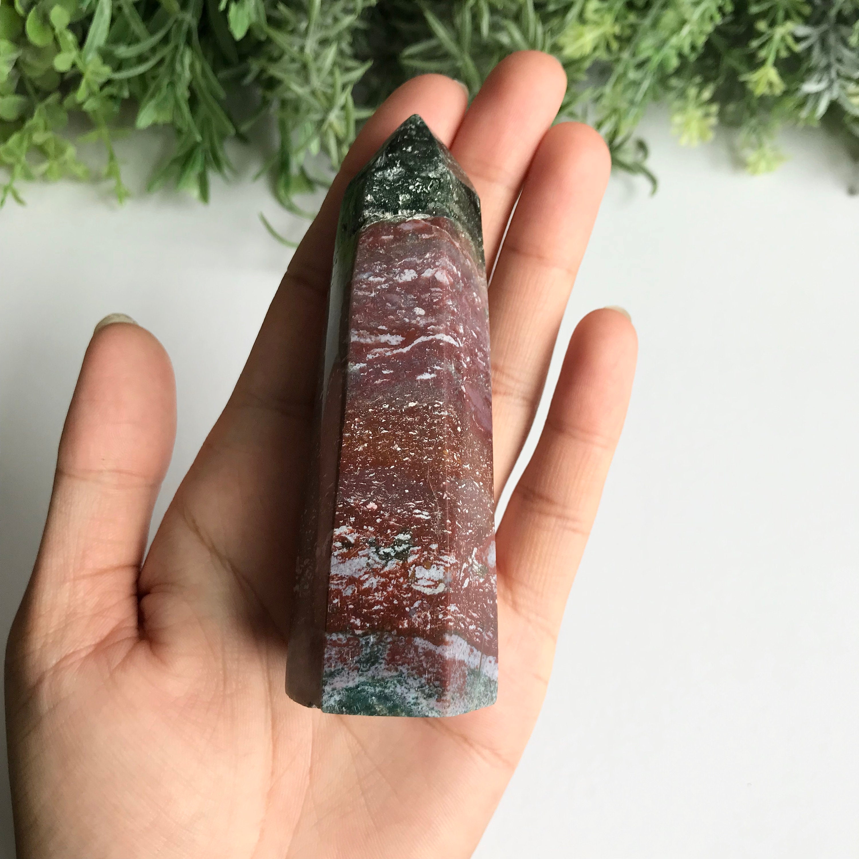 Beautiful Red Green Moss Agate Tower Point Obelisk Indonesian | Etsy