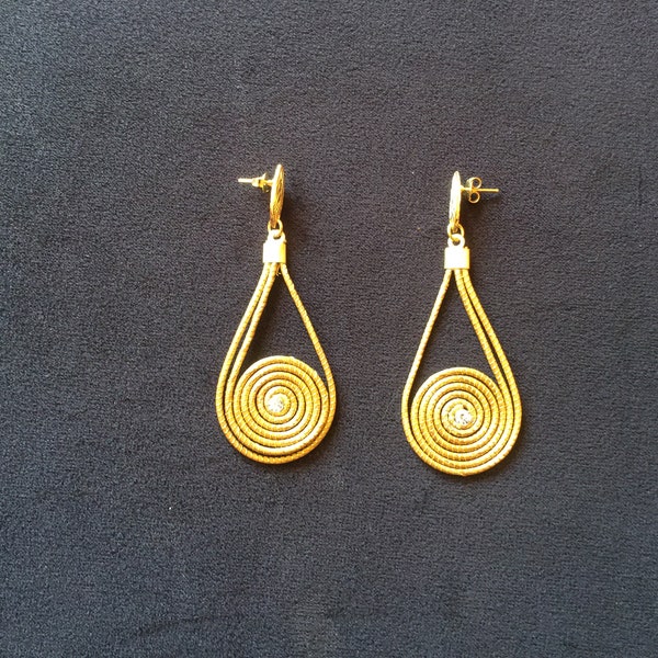 Boucles d'Oreilles en Or Végétal- Capim Dourado- Fait Mains