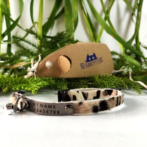 Personalized beige animal print cat  soft leather collar, cat or small dog name tag collar, gift for cat lovers