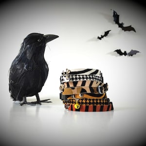 Halloween soft leather breakaway cat collars, spooky kitten costume accessories, cats gift collar