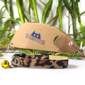 Leopard animal print cat collar with optional bell, custom id