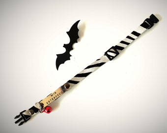 Collar de cuero blanco y negro con rayas de cebra, collar de gato de Halloween, regalo para los amantes de los gatos