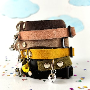 Handmade soft leather cats bell collars, kitten breakaway collar, cat gift accessories