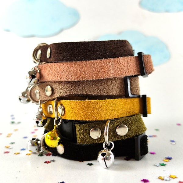 Handmade soft leather cats bell collars, kitten breakaway collar, cat gift accessories