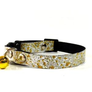 Yellow floral cat collar with custom name tag, adjustable kitten quick release leather collar, flower power cat present