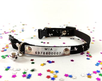 Personalized phandom stars soft leather collar, christmas cat tag collar, gift for cat lovers