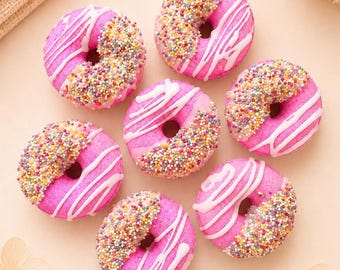 Pink Donut Bath Bomb Gift | Kids Birthday Gift | Strawberry Bath Bomb | Handmade UK
