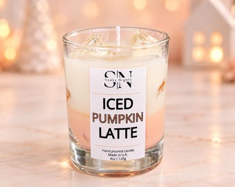 Iced Pumpkin Latte Soy Candle | Hand Poured Gel Wax Blend | Novelty Gift | Handmade UK | Birthday Gift | Novelty Candle | Candle