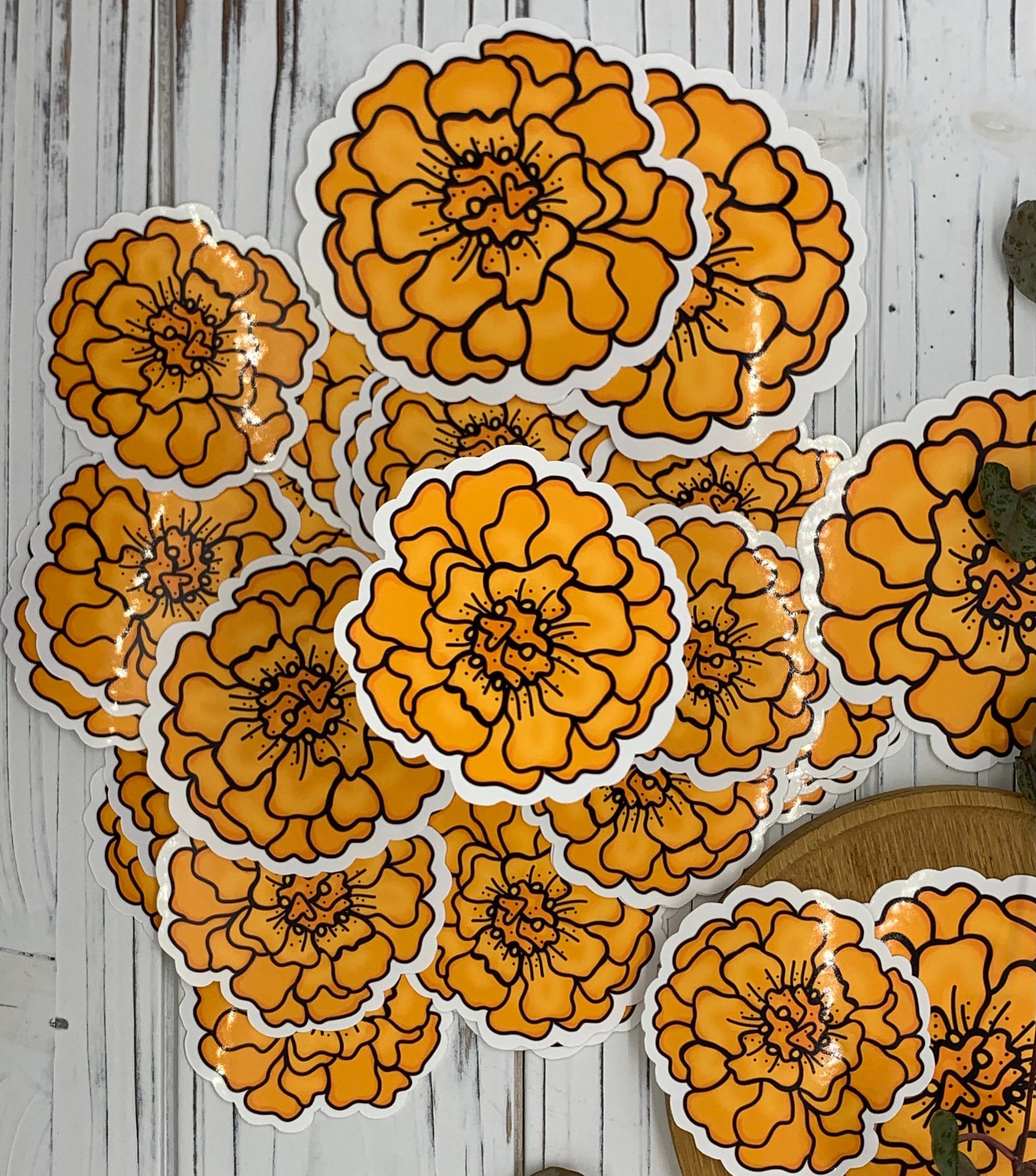 Mexican Marigold Sticker, the Cempasúchil or Flowers for Day of the Dead, Glossy Sticker