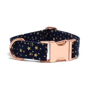 Gold Stars on Navy Christmas Dog Collar