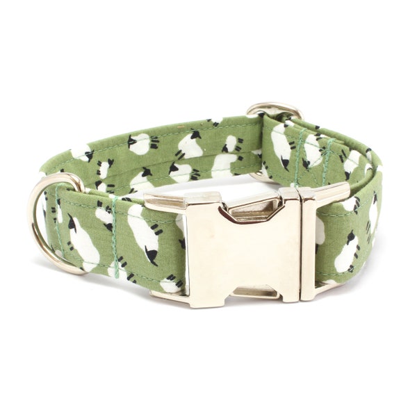 Sheep on Sage Green Dog Collar